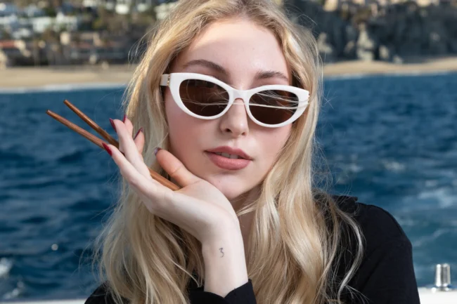 Model Haley Patterson aboard No Worries in Cabo.