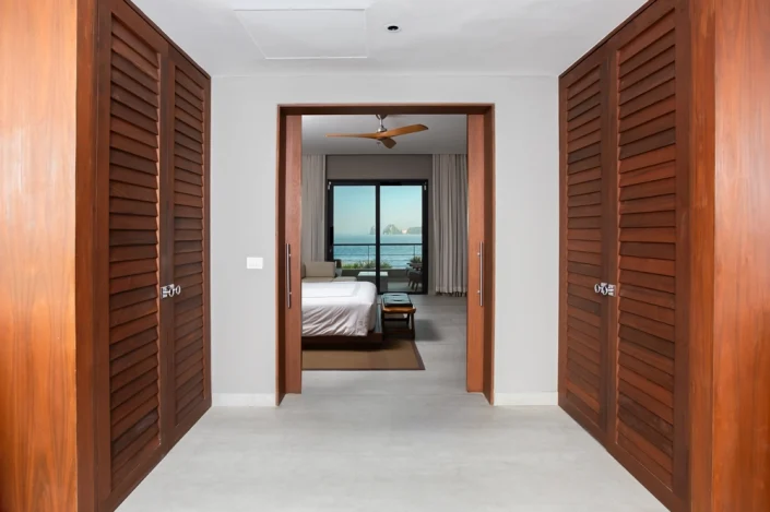 Luxury bathroom hallway view at Angie’s villa in The Cape Residences Los Cabos