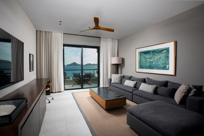 Luxury living room interior at Angie’s villa in The Cape Residences Los Cabos photographed by Michael Vos