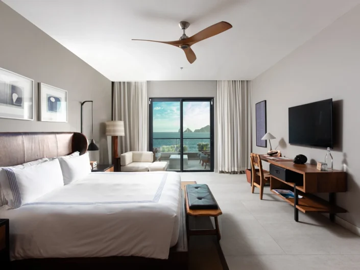 Luxury bedroom with ocean-view terrace at The Cape Residences Los Cabos
